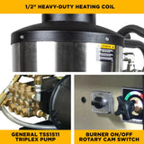 BE Power Equipment Hot Water Electric Pressure Washer 3000 PSI 4.0 GPM 7.5 HP Baldor Motor General Triplex Pump - 643HD