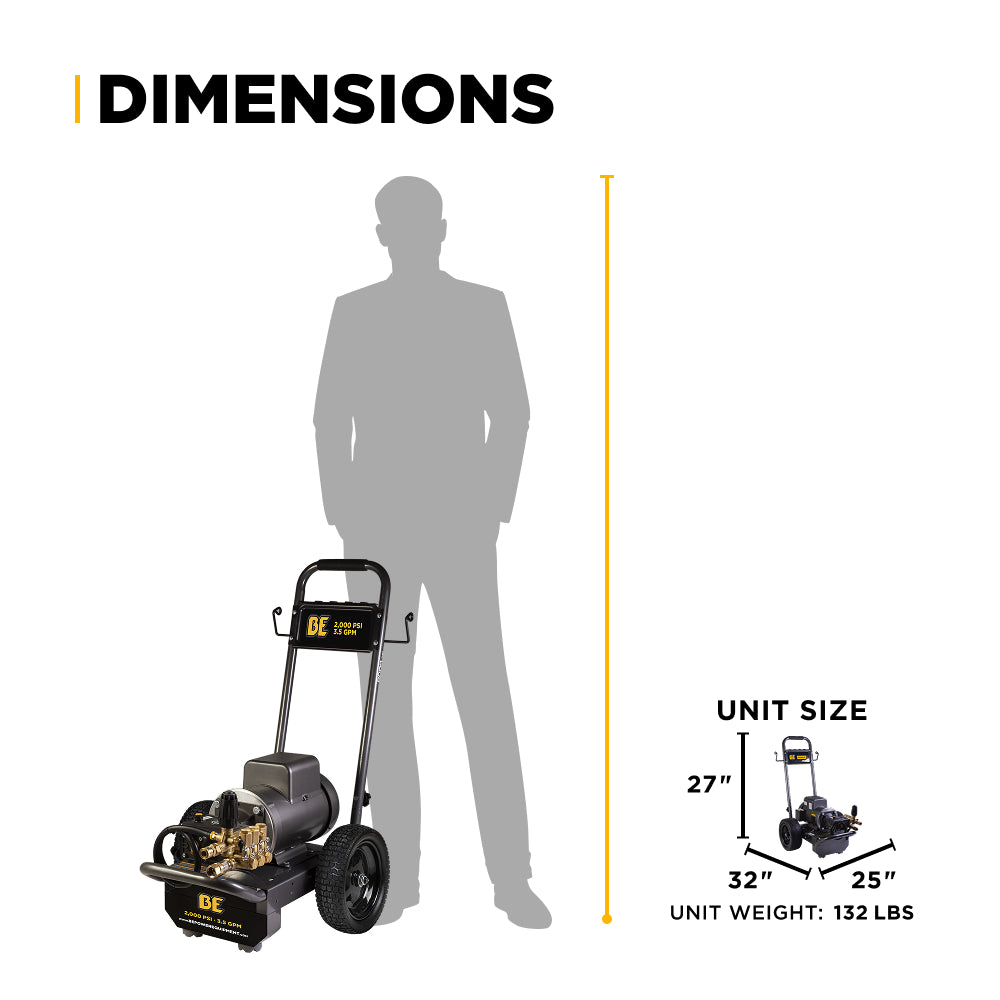 BE Power Equipment Electric Pressure Washer 2,000 PSI 3.5 GPM Cold Water 240V Single Phase with Baldor Motor and Centurion Triplex Pump - B205EA - view 12