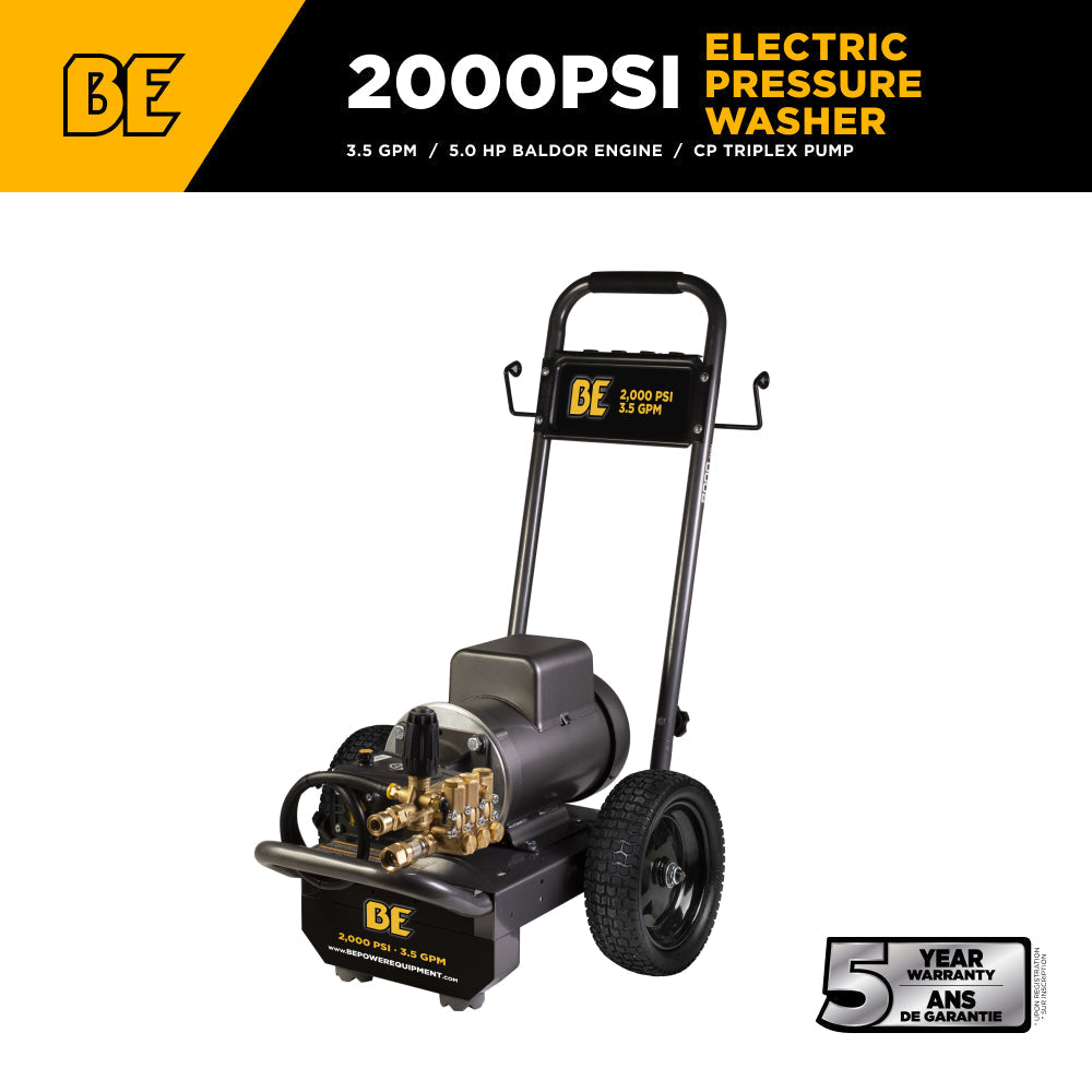 BE Power Equipment Electric Pressure Washer 2,000 PSI 3.5 GPM Cold Water 240V Single Phase with Baldor Motor and Centurion Triplex Pump - B205EA - view 2