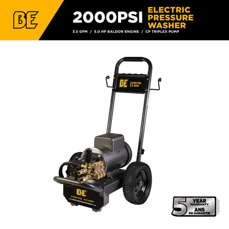 BE Power Equipment Electric Pressure Washer 2,000 PSI 3.5 GPM Cold Water 240V Single Phase with Baldor Motor and Centurion Triplex Pump - B205EA - view 2