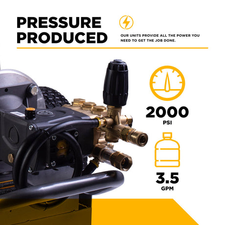 BE Power Equipment Electric Pressure Washer 2,000 PSI 3.5 GPM Cold Water 240V Single Phase with Baldor Motor and Centurion Triplex Pump - B205EA - view 4