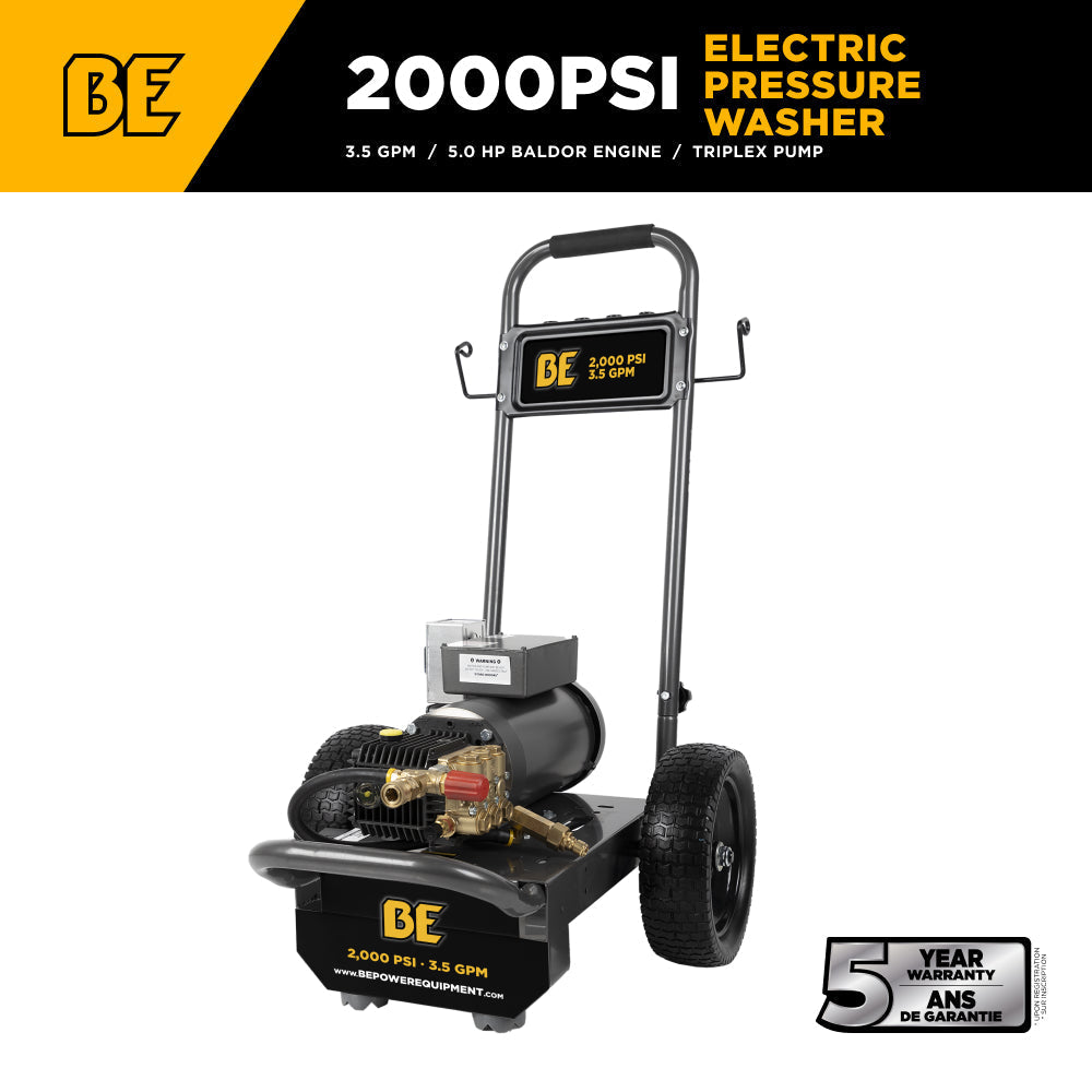 BE Power Equipment Electric Pressure Washer 2,000 PSI 3.5 GPM Cold Water 240V Single Phase with Baldor Motor and General Triplex Pump - B205EG - view 2