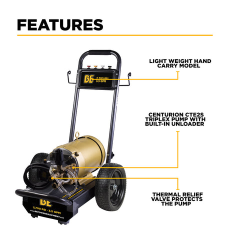 BE Power Equipment Electric Pressure Washer 2,700 PSI 3.5 GPM Three Phase with Baldor Motor and Centurion Triplex Pump - B2775E3AHE - view 3