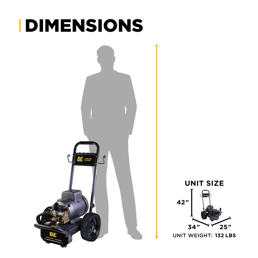 BE Power Equipment Electric Pressure Washer 2,700 PSI 3.5 GPM Cold Water 240V Single Phase with Baldor Motor and Centurion Triplex Pump - B2775EA - view 12