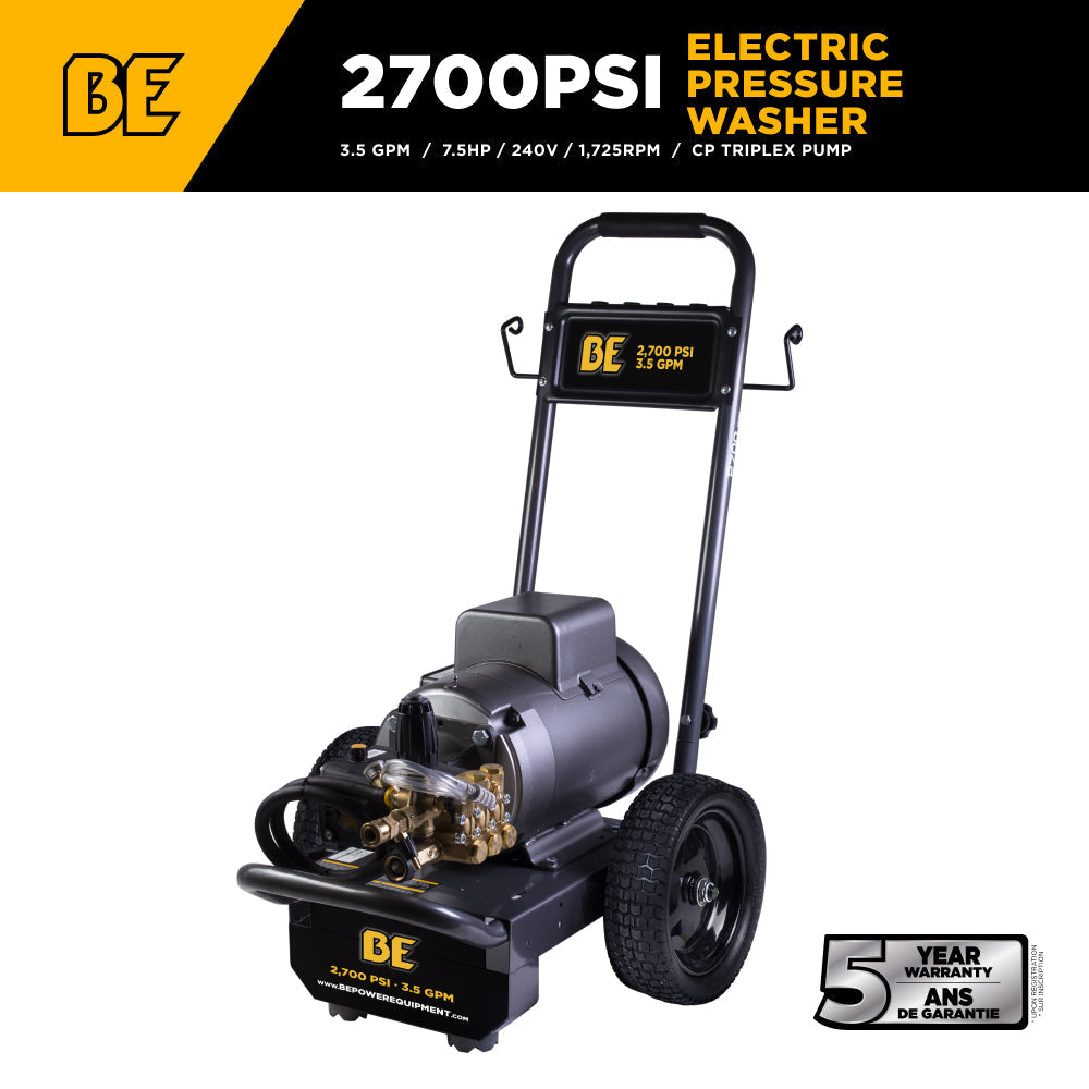 BE Power Equipment Electric Pressure Washer 2,700 PSI 3.5 GPM Cold Water 240V Single Phase with Baldor Motor and Centurion Triplex Pump - B2775EA - view 2