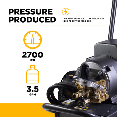 BE Power Equipment Electric Pressure Washer 2,700 PSI 3.5 GPM Cold Water 240V Single Phase with Baldor Motor and Centurion Triplex Pump - B2775EA - view 4