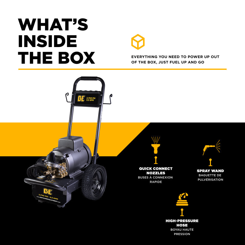 BE Power Equipment Electric Pressure Washer 2,700 PSI 3.5 GPM Cold Water 240V Single Phase with Baldor Motor and Centurion Triplex Pump - B2775EA - view 5