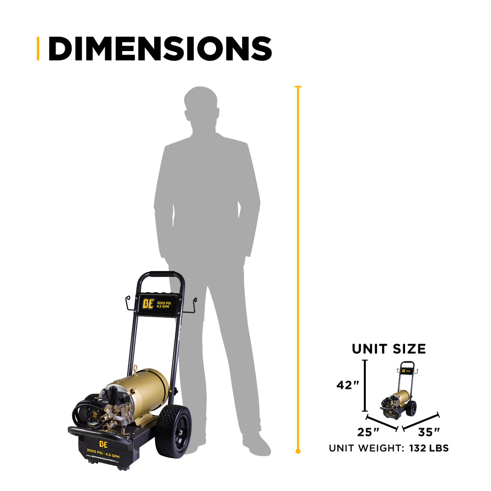 BE Power Equipment Electric Pressure Washer 3,000 PSI 4.5 GPM Cold Water 208 to 460V Three Phase with Baldor Motor and Centurion Triplex Pump - B3010E34AHE - view 12