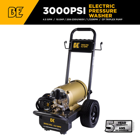 BE Power Equipment Electric Pressure Washer 3,000 PSI 4.5 GPM Cold Water 208 to 460V Three Phase with Baldor Motor and Centurion Triplex Pump - B3010E34AHE - view 2