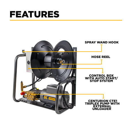 BE Power Equipment Electric Pressure Washer 1,500 PSI 2.0 GPM Wall Mount with Baldor Motor and Centurion Triplex Pump - X-1520FW1ARH - view 3