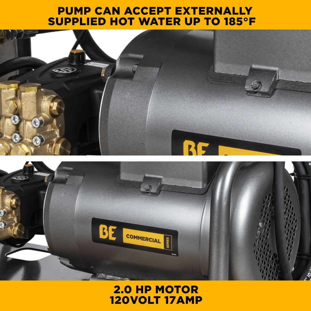 BE Power Equipment Electric Pressure Washer 1,500 PSI 2.0 GPM Wall Mount Hot Water Capable 120V with Baldor Motor and General Triplex Pump - X-1520FW1GENH - view 7