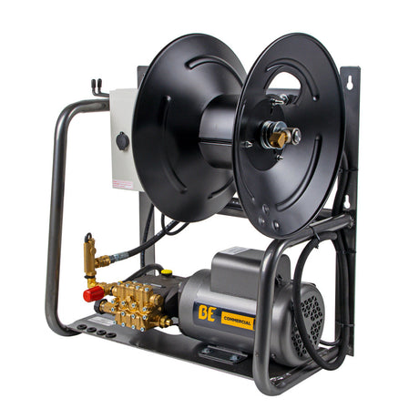 BE Power Equipment Electric Pressure Washer 1,500 PSI 2.0 GPM Wall Mount Hot Water Capable 120V with Baldor Motor and General Triplex Pump - X-1520FW1GENH