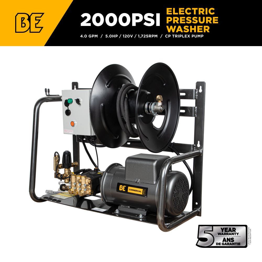 BE Power Equipment Electric Pressure Washer 2,000 PSI 4.0 GPM Wall Mount with Baldor Motor and Centurion Triplex Pump - X-2050FW1A - view 2