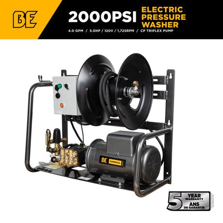 BE Power Equipment Electric Pressure Washer 2,000 PSI 4.0 GPM Wall Mount with Baldor Motor and Centurion Triplex Pump - X-2050FW1A - view 2