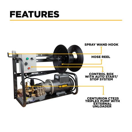 BE Power Equipment Electric Pressure Washer 2,000 PSI 4.0 GPM Wall Mount with Baldor Motor and Centurion Triplex Pump - X-2050FW1A - view 3