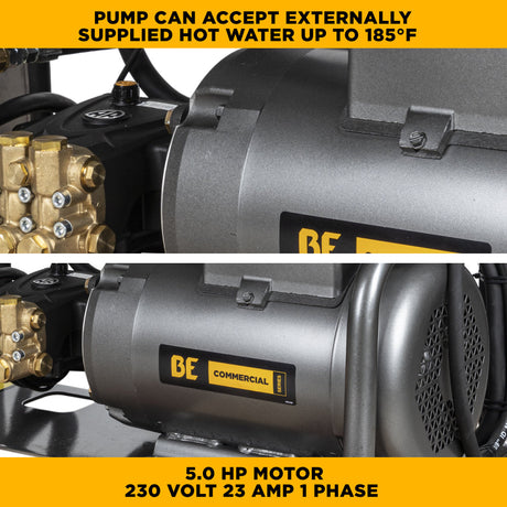 BE Power Equipment Electric Pressure Washer 2,000 PSI 3.8 GPM Wall Mount Hot Water Capable 230V with Baldor Motor and General Triplex Pump - X-2050FW1GENHT - view 7