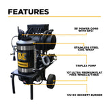 BE Power Equipment Hot Water Electric Pressure Washer 1000 PSI 2.0 GPM General T9051EBF Triplex Pump - 1250