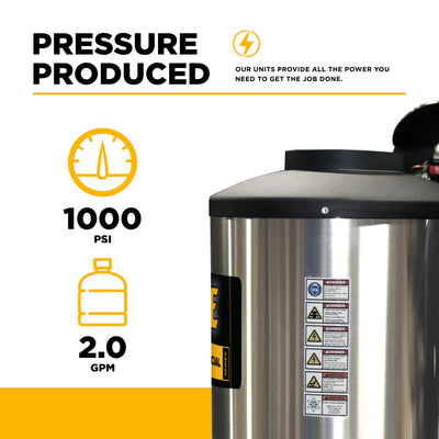 BE Power Equipment Hot Water Electric Pressure Washer 1000 PSI 2.0 GPM General T9051EBF Triplex Pump - 1250