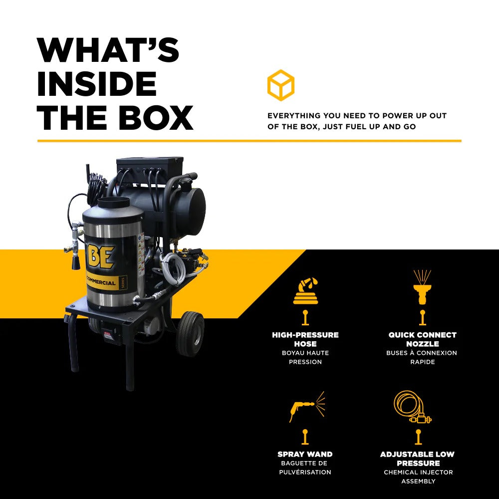 BE Power Equipment Hot Water Electric Pressure Washer 1000 PSI 2.0 GPM General T9051EBF Triplex Pump - 1250