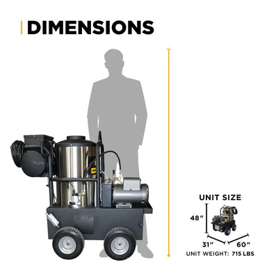 BE Power Equipment Hot Water Electric Pressure Washer 3000 PSI 5.0 GPM General Triplex Pump - 15-530