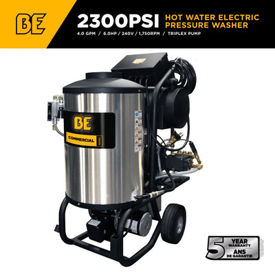 BE Power Equipment Hot Water Electric Pressure Washer 2300 PSI 4.0 GPM Comet Triplex Pump - 42-6