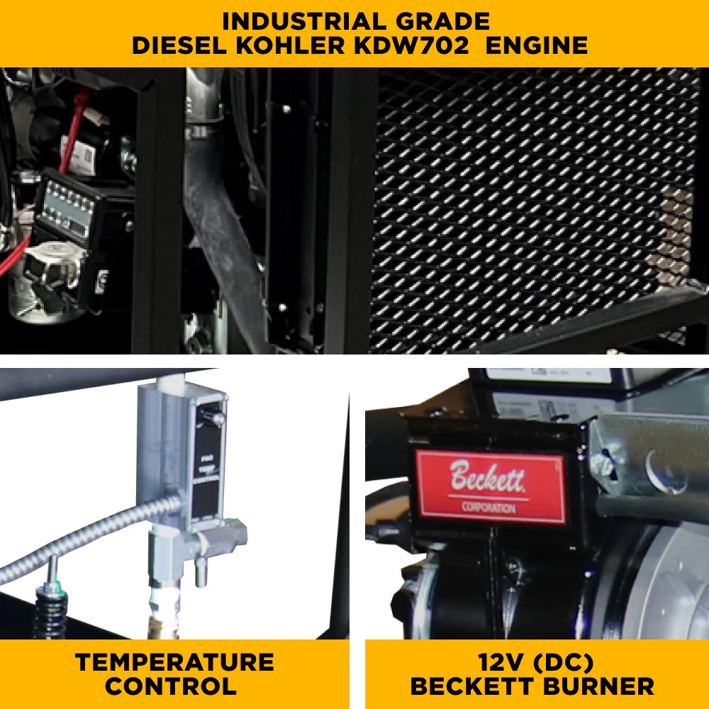 BE Power Equipment Hot Water Diesel Pressure Washer Skid 3500 PSI 5.2 GPM General Triplex Pump - 5640DG