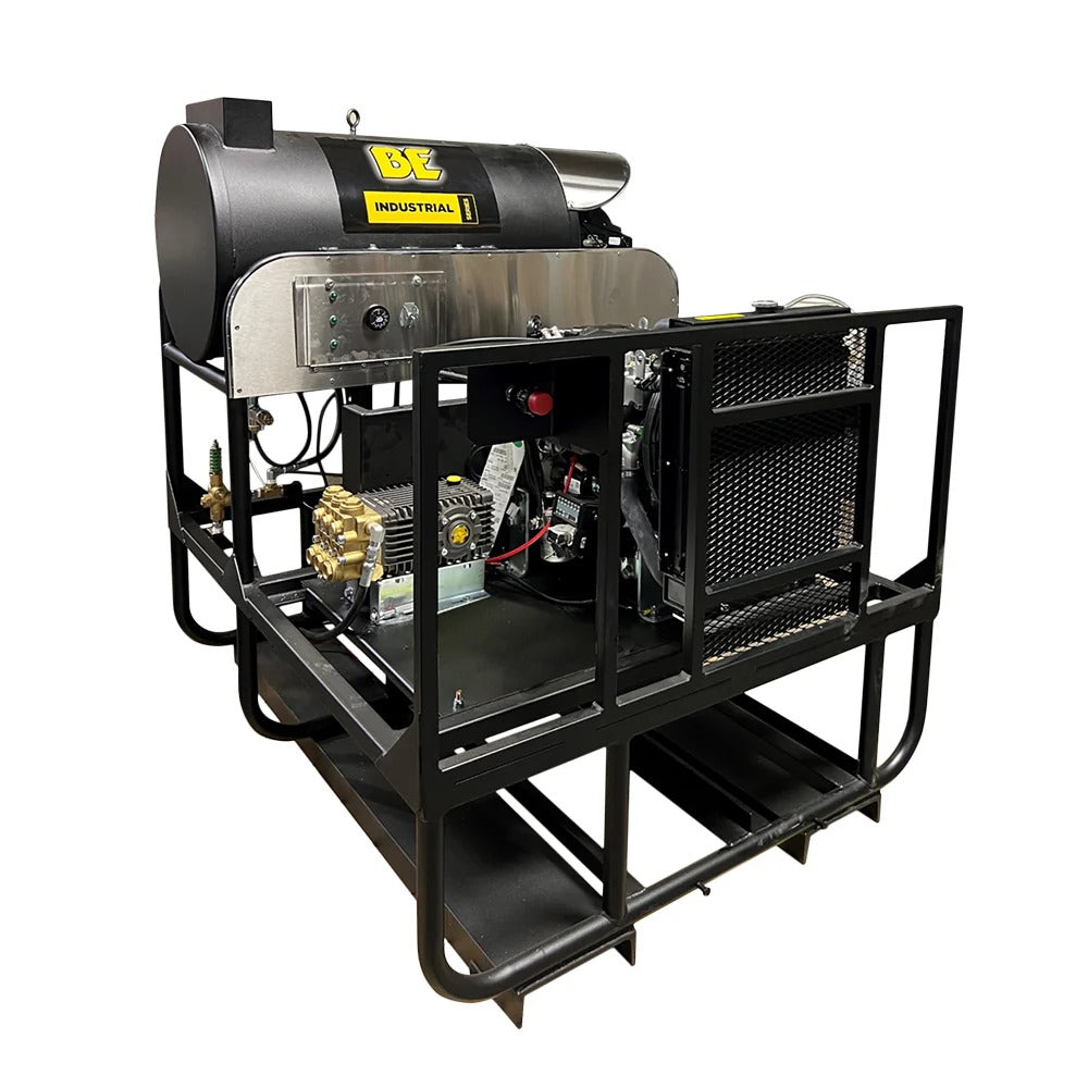 BE Power Equipment Hot Water Diesel Pressure Washer Skid 3500 PSI 5.2 GPM General Triplex Pump - 5640DG