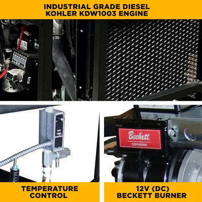 BE Power Equipment Hot Water Diesel Pressure Washer Skid 3500 PSI 8.0 GPM General Triplex Pump - 5835DG