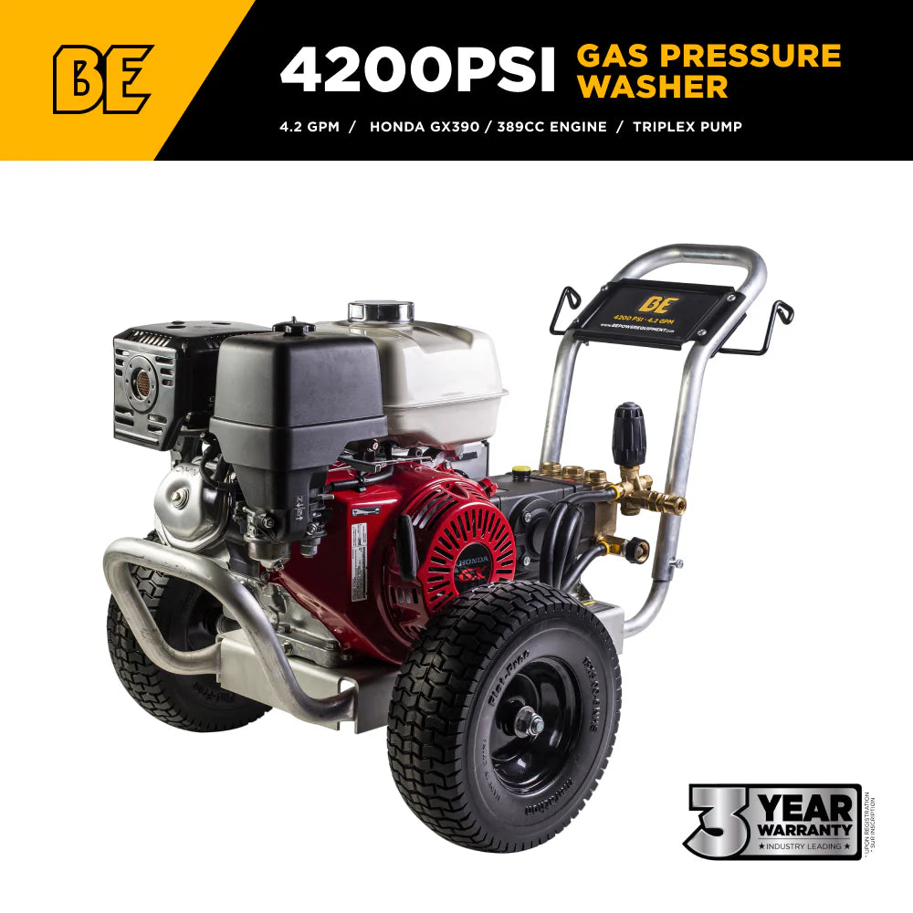 BE Power Equipment 4,200 PSI 4.2 GPM Cold Water Gas Pressure Washer - B4213HABGS