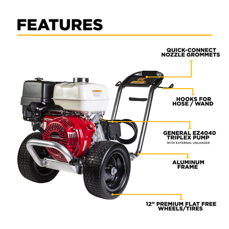 BE Power Equipment Gas Pressure Washer 4,200 PSI 4.2 GPM Cold Water with Honda GX390 Engine and General Triplex Pump - B4213HAGS - view 3