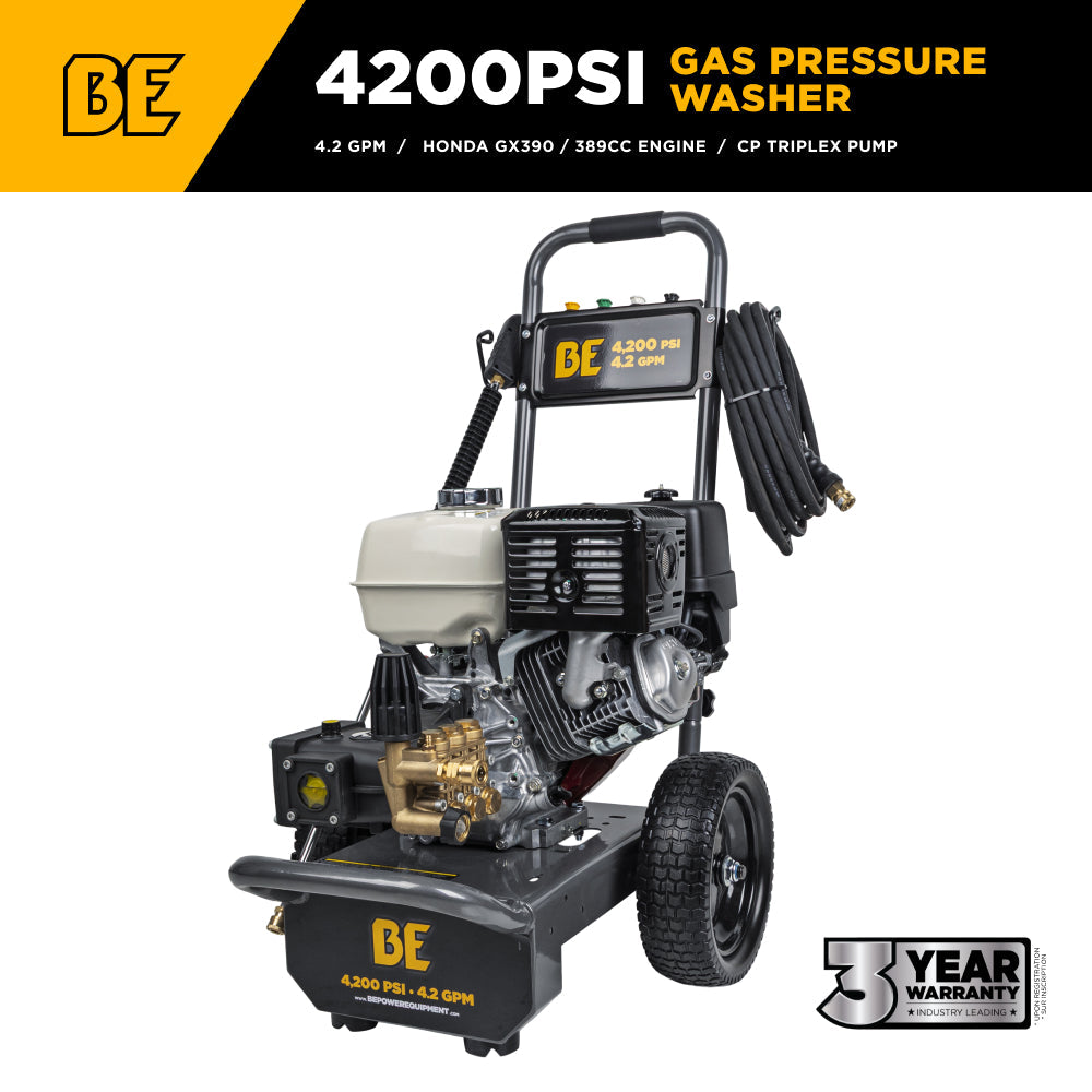 BE Power Equipment Gas Pressure Washer 4,200 PSI 4.2 GPM Cold Water with Honda GX390 Engine and CP Triplex Pump - B4213HA - view 2