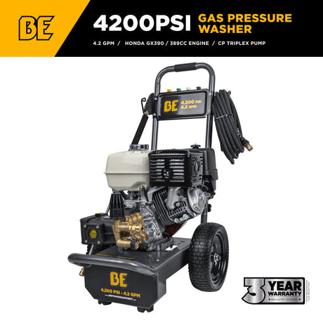 BE Power Equipment Gas Pressure Washer 4,200 PSI 4.2 GPM Cold Water with Honda GX390 Engine and CP Triplex Pump - B4213HA - view 2