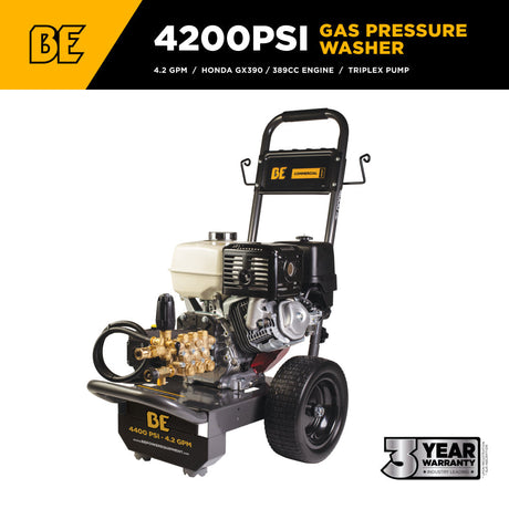 BE Power Equipment Gas Pressure Washer 4,200 PSI 4.2 GPM Cold Water with Honda GX390 Engine and General Triplex External Unloader Pump - B4213HGS - view 2