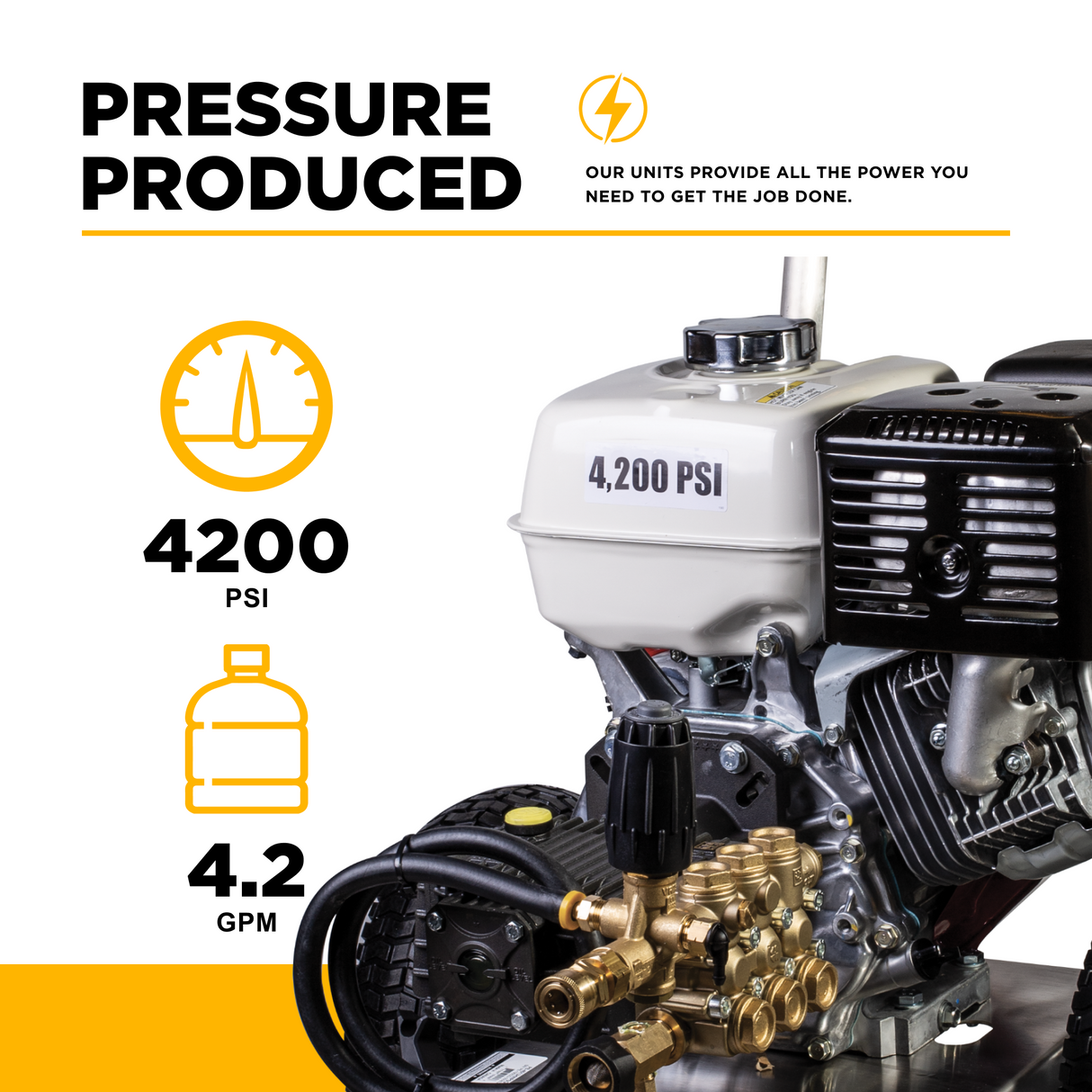 BE Power Equipment Gas Pressure Washer 4,200 PSI 4.2 GPM Cold Water with Honda GX390 Engine and General Triplex Pump on Stainless Steel Frame - B4213HSGS - view 4