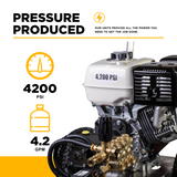 BE Power Equipment Gas Pressure Washer 4,200 PSI 4.2 GPM Cold Water with Honda GX390 Engine and General Triplex Pump on Stainless Steel Frame - B4213HSGS - view 4
