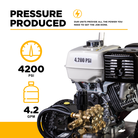 BE Power Equipment Gas Pressure Washer 4,200 PSI 4.2 GPM Cold Water with Honda GX390 Engine and General Triplex Pump on Stainless Steel Frame - B4213HSGS - view 4