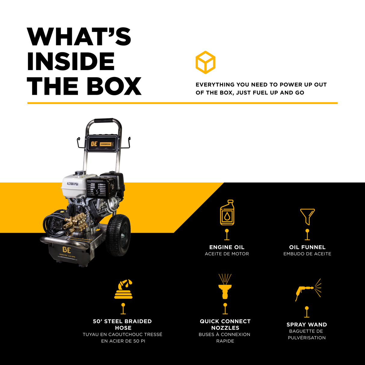 BE Power Equipment Gas Pressure Washer 4,200 PSI 4.2 GPM Cold Water with Honda GX390 Engine and General Triplex Pump on Stainless Steel Frame - B4213HSGS - view 5