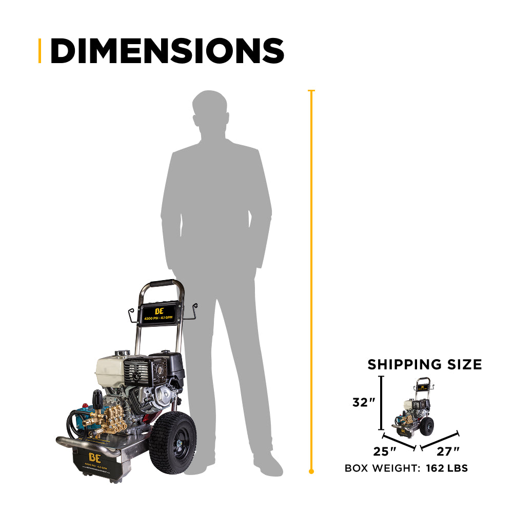 BE Power Equipment Gas Pressure Washer 4,200 PSI 4.2 GPM Cold Water with Honda GX390 Engine and CAT Triplex Pump - B4213HSJS - view 12