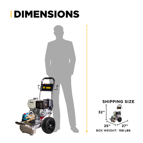 BE Power Equipment Gas Pressure Washer 4,200 PSI 4.2 GPM Cold Water with Honda GX390 Engine and CAT Triplex Pump on Stainless Steel Frame - B4213HSJ - view 11