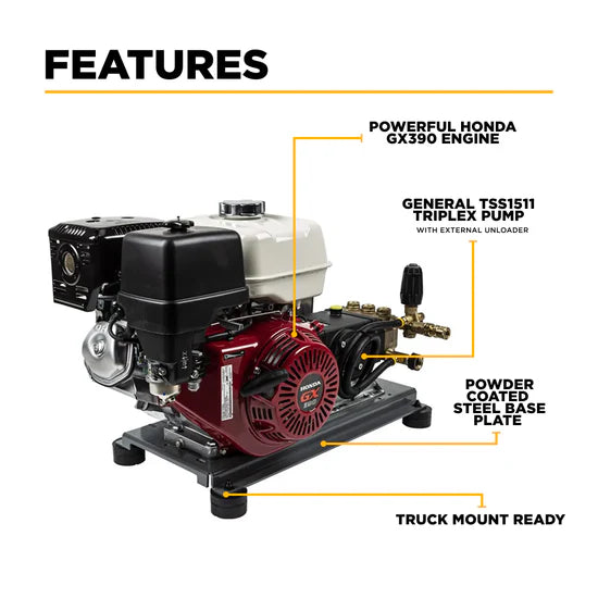 BE Power Equipment 4,200 PSI 4.2 GPM Truck Mount Cold Water Gas Pressure Washer - B4213HTBGS