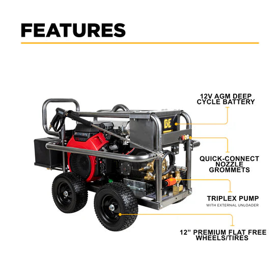 BE Power Equipment 5,000 PSI 5.0 GPM Cold Water Gas Pressure Washer - PE-5024HWEBCOM