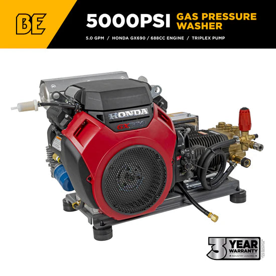 BE Power Equipment 5,000 PSI 5.0 GPM Cold Water Gas Pressure Washer - B5024HTBC