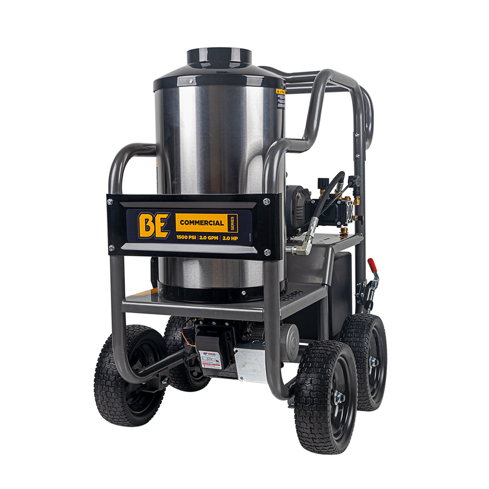 BE Power Equipment Hot Water Pressure Washer 1,500 PSI 2.0 GPM 120V with TechTop Motor and CP Triplex Pump - HW152EA