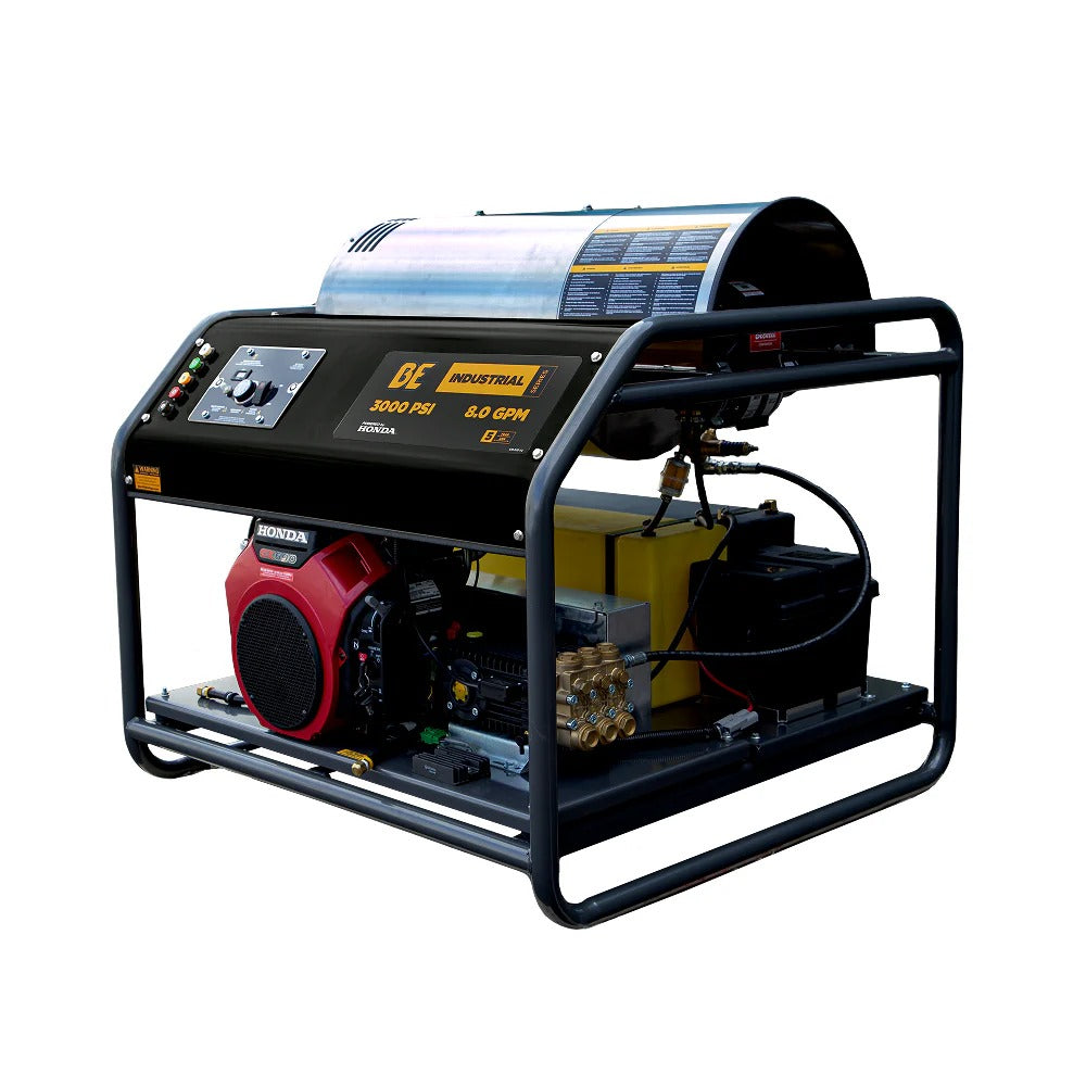 BE Power Equipment 3000 PSI 8.0 GPM Hot Water Pressure Washer Honda GX690 Engine Triplex Pump - HW3024HG12V