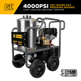 BE Power Equipment 4000 PSI Hot Water Pressure Washer 4.0 GPM Honda GX390 Engine Belt Driven Triplex Pump - HW4013HBG