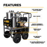 BE Power Equipment 4000 PSI Hot Water Pressure Washer 4.0 GPM Honda GX390 Engine Belt Driven Triplex Pump - HW4013HBG