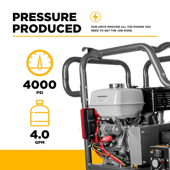 BE Power Equipment 4000 PSI Hot Water Pressure Washer 4.0 GPM Honda GX390 Engine Belt Driven Triplex Pump - HW4013HBG