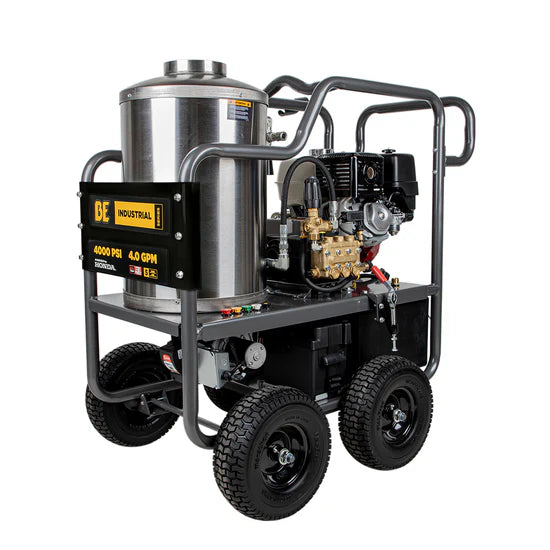 BE Power Equipment 4000 PSI Hot Water Pressure Washer 4.0 GPM Honda GX390 Engine Belt Driven Triplex Pump - HW4013HBG
