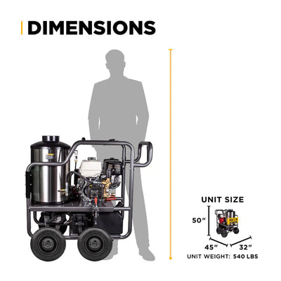 BE Power Equipment 4000 PSI Hot Water Pressure Washer 4.2 GPM Honda GX390 Engine Triplex Pump - HW4013HG