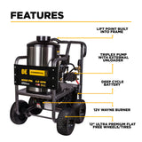 BE Power Equipment 4000 PSI Hot Water Pressure Washer 4.2 GPM Honda GX390 Engine Triplex Pump - HW4013HG
